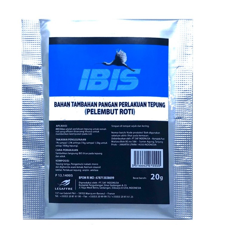 

IBIS BLUE PELEMBUT ROTI SACHET 20GR - PENGEMPUK ROTI - BREAD IMPROVER