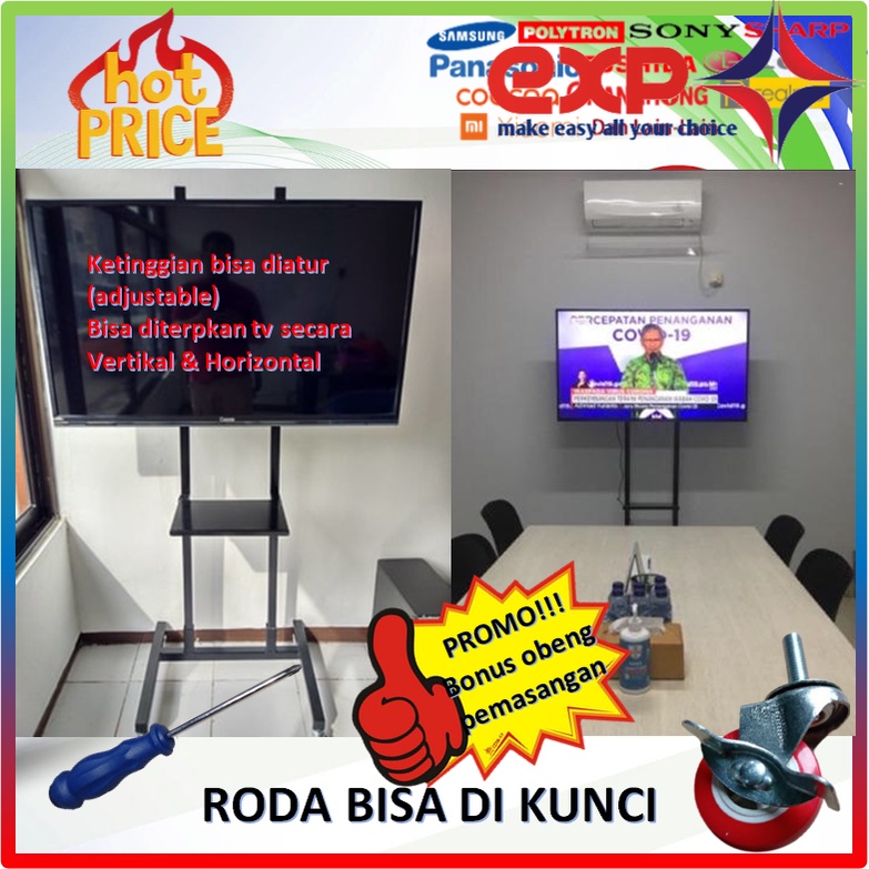 Garansi cocok!!! Bracket TV Standing 32&quot; s/d 65&quot; UNIVERSAL pakai RODA KOKOH 100% BESI MURNI-11