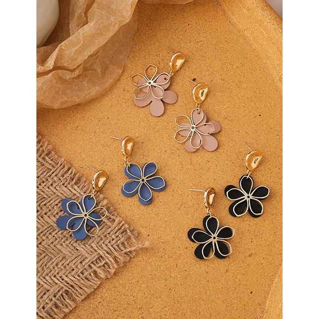 LRC Anting Tusuk Fashion Double Geometric Flower Alloy Earrings P59513