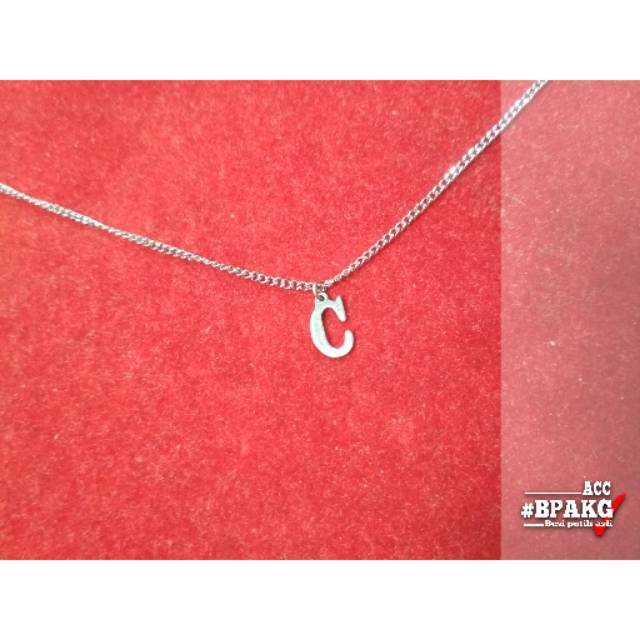 Kalung Huruf Abjad kecil simple A-M # Kalung monel besi putih asli anti karat silver murah wanita