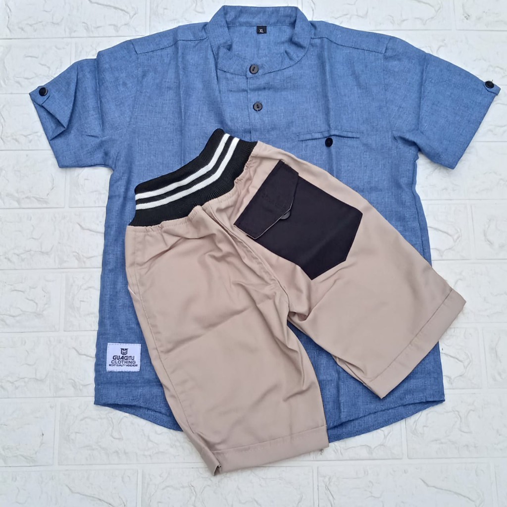 Baju Pesta Anak Kids Setelan Anak Laki Laki Kemeja Tangan Pendek Celana Chino Panjang Bahan Katun Uk