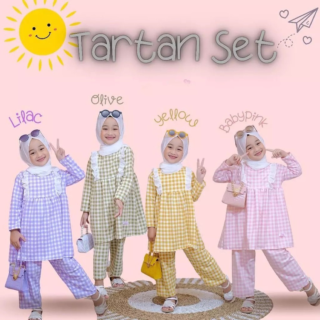 Tartan kids / Setelan Anak Perempuan Umur 2 tahun - 4 tahun / Setelan Kotak Kotak / Setelan Muslim A