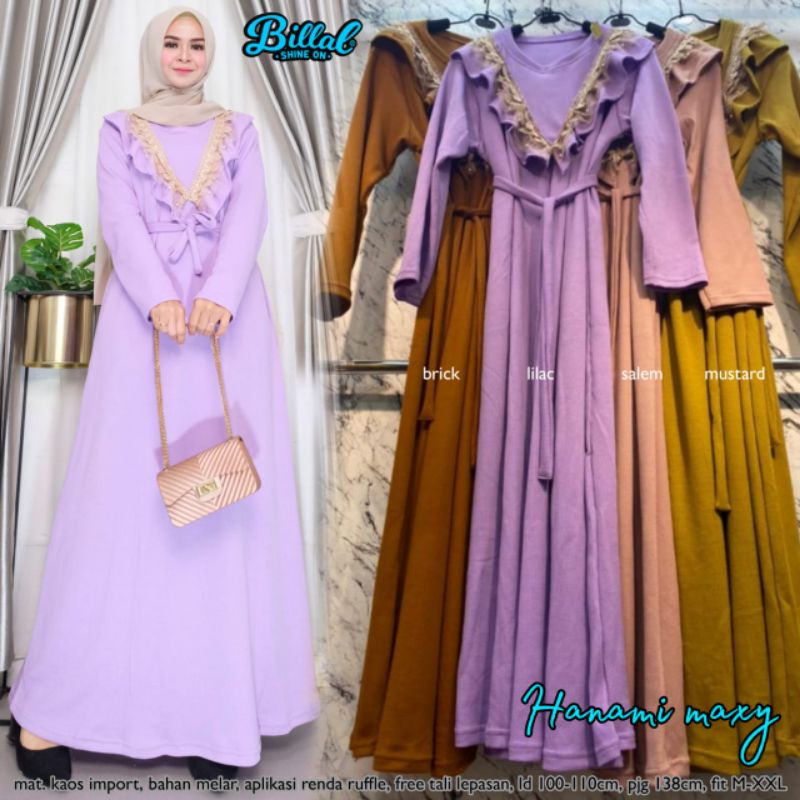 Gamis Kaos Import Bahan Melar Aplikasi Renda Ruffle LD 100 Hanami Maxy By Billal Super Nyaman