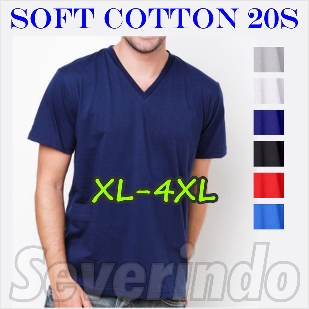  Kaos  Polos  Pria V  Neck  BIG SIZE JUMBO Cotton 20s SCV 