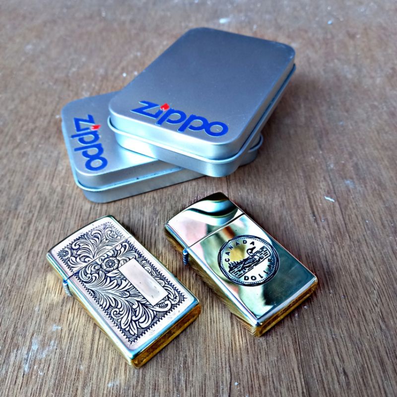 zippo original slim brass venetian 1993 & slim brass canada