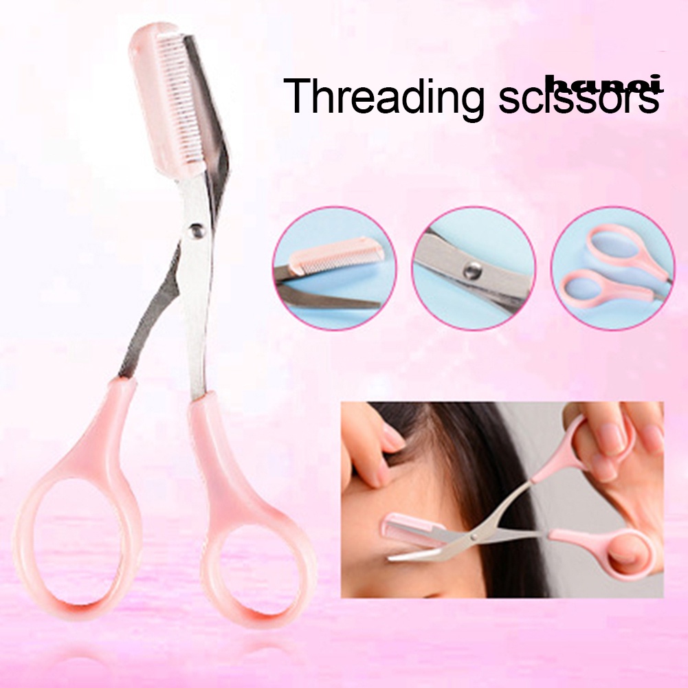 HQTM_Stainless Steel Eyebrow Trimmer Scissor with Comb Facial Hair Removal Shaver