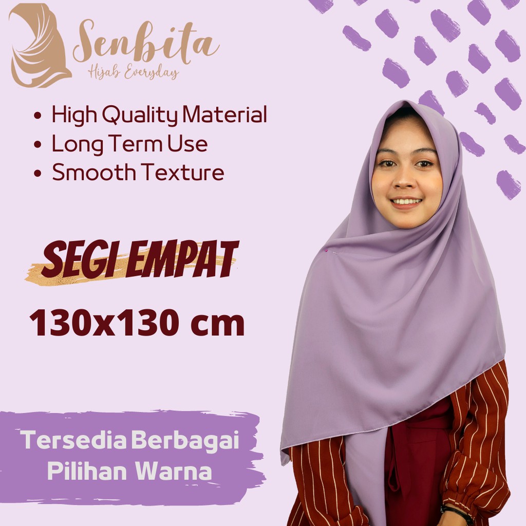 Senbita Hijab 130x130 Bahan Wolfis Premium Jilbab Square Woolpeach Kerudung Segi Empat Syar'i-7