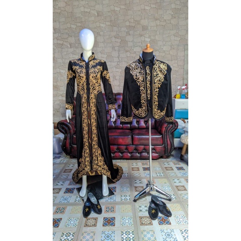 set bludru pengantin/kebaya pengantin/kutubaru bludru/kebaya dan beskap sepasang (free selop)