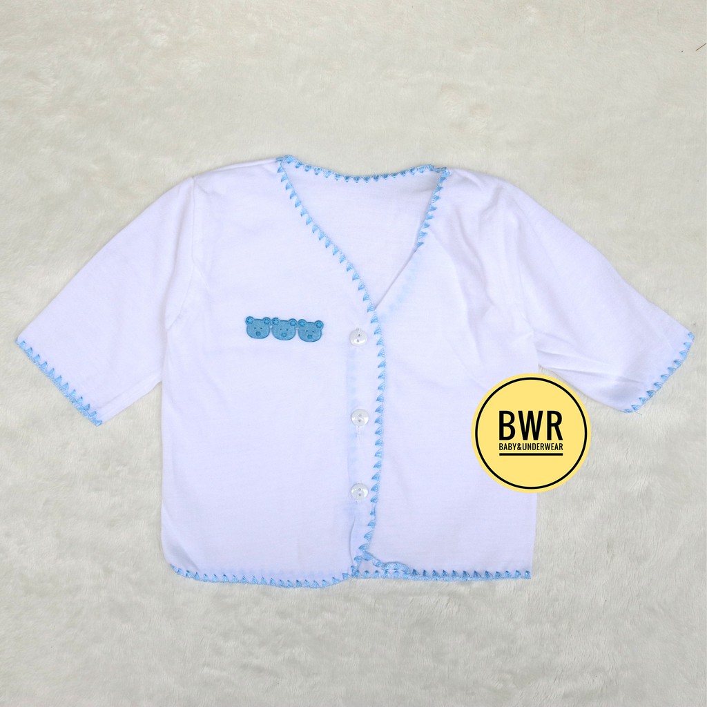 Baju Boboko Bordir PUTIH PANJANG | Baju Kancing Bayi Newborn Putih - Bwr