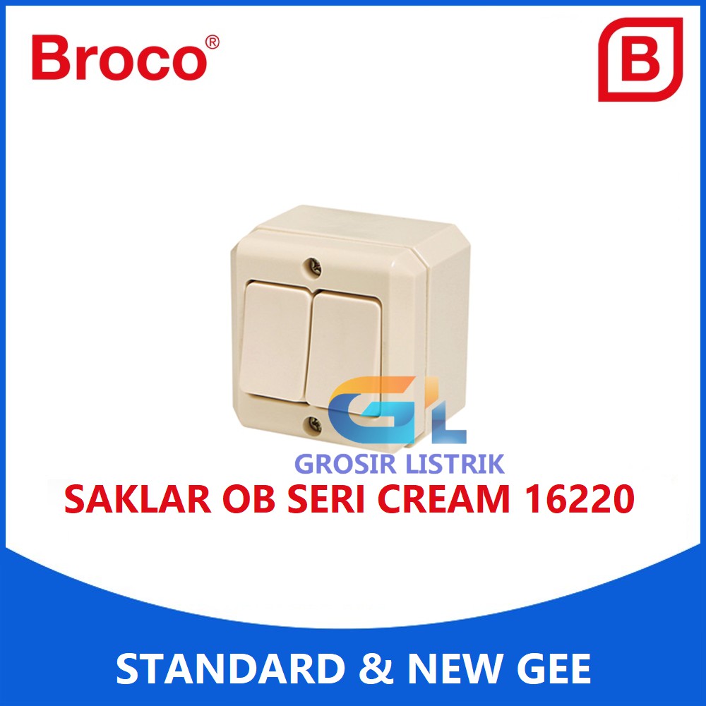 Broco New Gee Saklar Seri Cream OB 16220 (Double Switch Ganda Tempel) 1622011 Original Grosir Promo