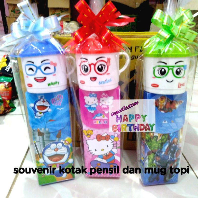 

min order 10 pcs Paket souvenir ulang tahun mug Trixy dan kotak pensil