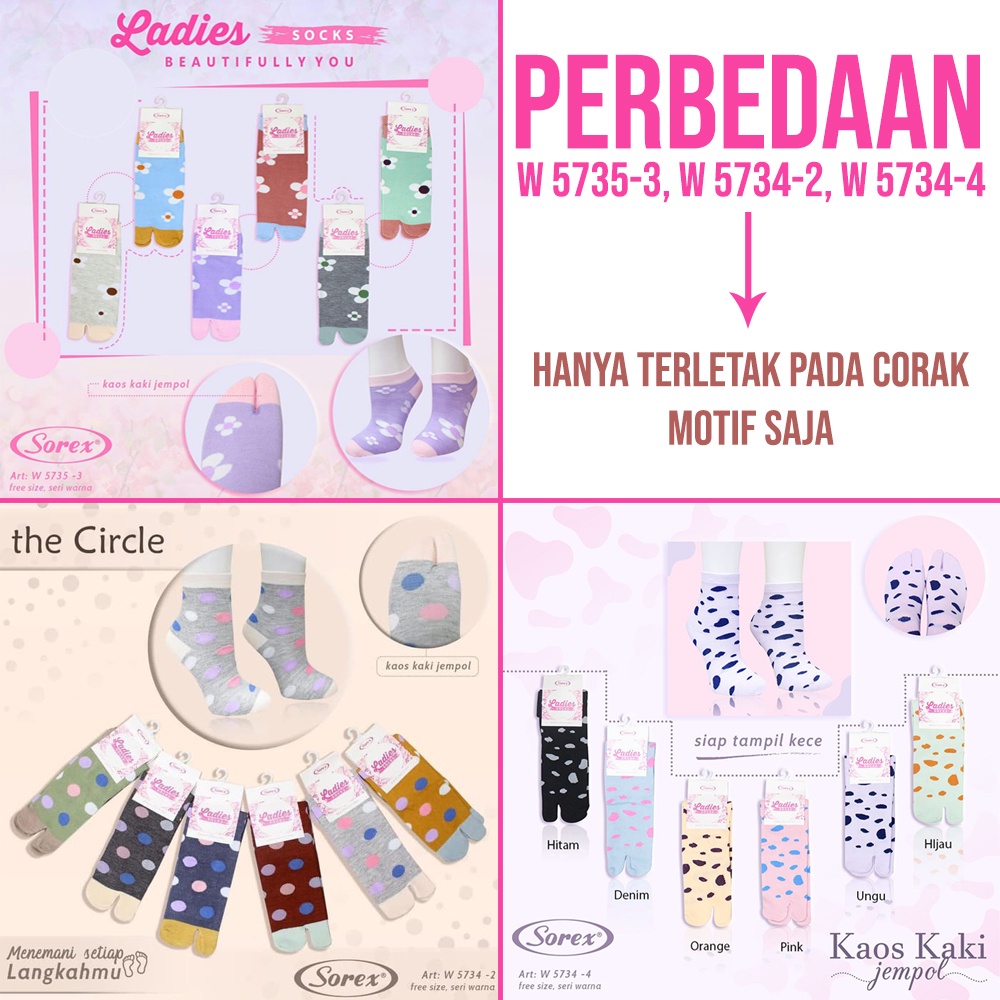 Kaos Kaki SOREX W 5734-4, W 5734-2, W 5735-3 KAOS KAKI WANITA Model Jempol/Ibu Jari Premium Quality