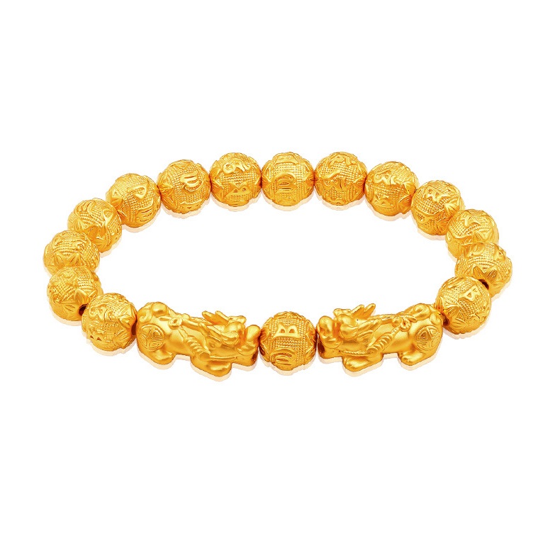 Unisex Feng Shui Gold Sand Bead PIXIU Bracelet/Wealth Attract Wealth and Good Luck Jewelry Gift