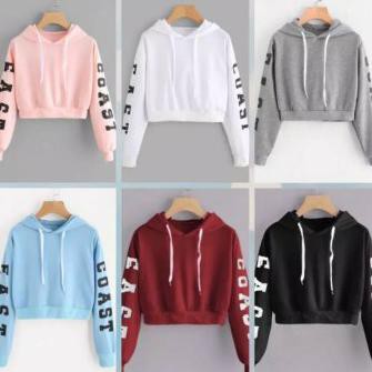 Produk Terbaru Sweater Wanita - Sweater Crop Hoodie East Coast Tali Serut - Hitam