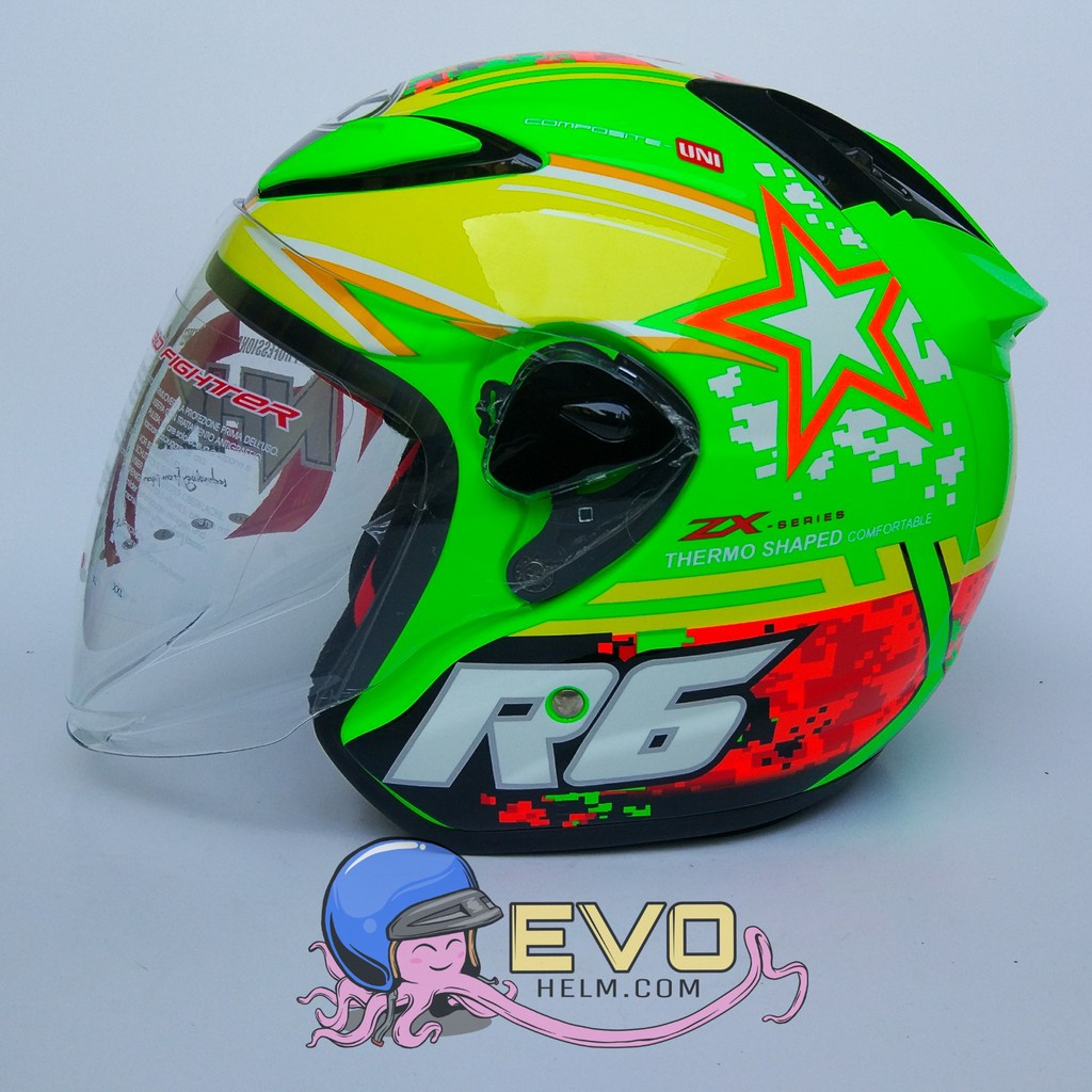 NHK R6 SE PIXEL GRAPHIC Half Face - Single Visor GREEN FLUO - ORANGE