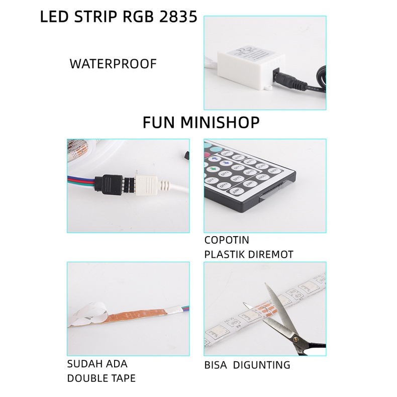 Lampu led strip RGB lampu dekorasi warna warni ip44 3528 paket lengkap