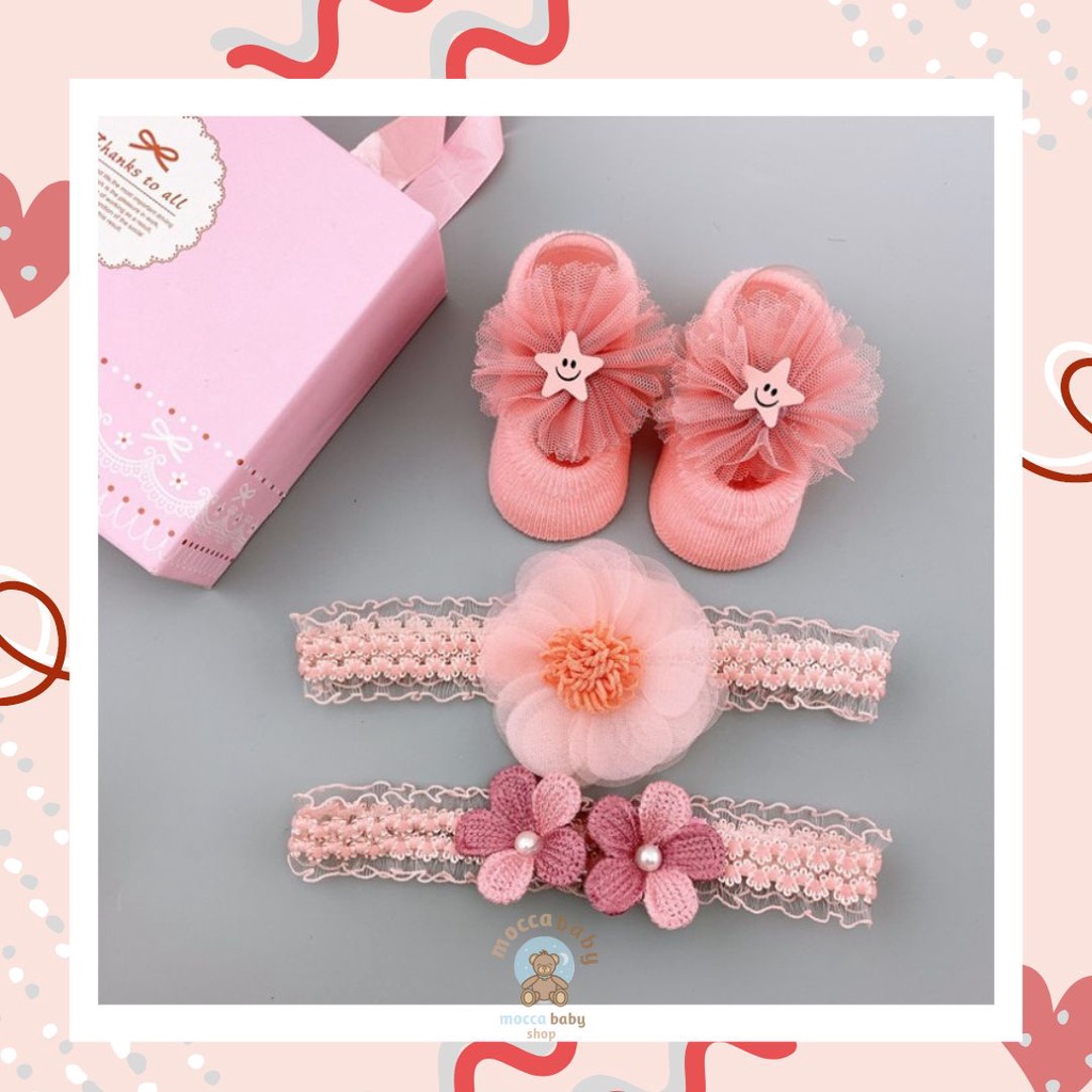 MBSS - HAMPERS BANDANA Set kaos kaki dan bandana bayi import dengan box cantik cocok untuk kado hampers