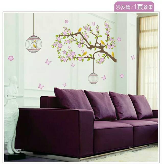 RELIZA Wall Sticker / Stiker Dinding SANGKAR SAKURA BRANCH FLOWER BIRD Hiasan Dinding DF5066