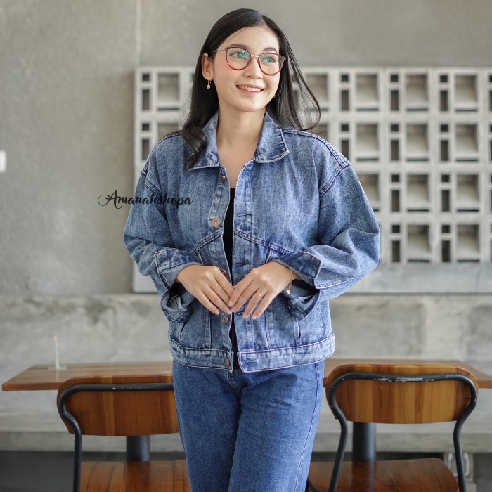 jaket denim crop oversize jeans wanita kekinian cewe jepang import jacket jeket jacket