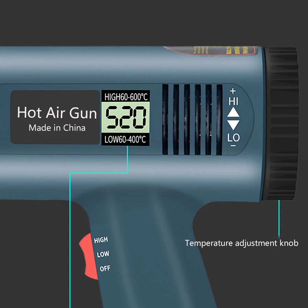 HOT AIR GUN 2000W PEMANAS SEGEL STICKER PLASTIK / HEAT GUN SOLDER Thermal with LED Display 2000W - 886C - Green