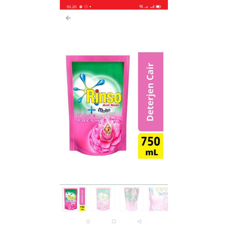 Deterjen cair 750ml Rinso+molto Rose fresh