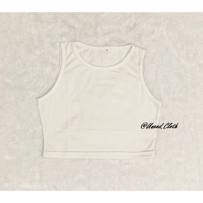 Uneed Cloth / TANKTOP WANITA POLOS / TENGTOP / TANKTOP JUMBO / CROP TANK / TANK TOP / LORY CROP TANK-White