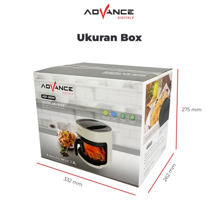 Advance Digital Air Fryer ADF-38DW Transparan Glass  - Garansi 1 Tahun