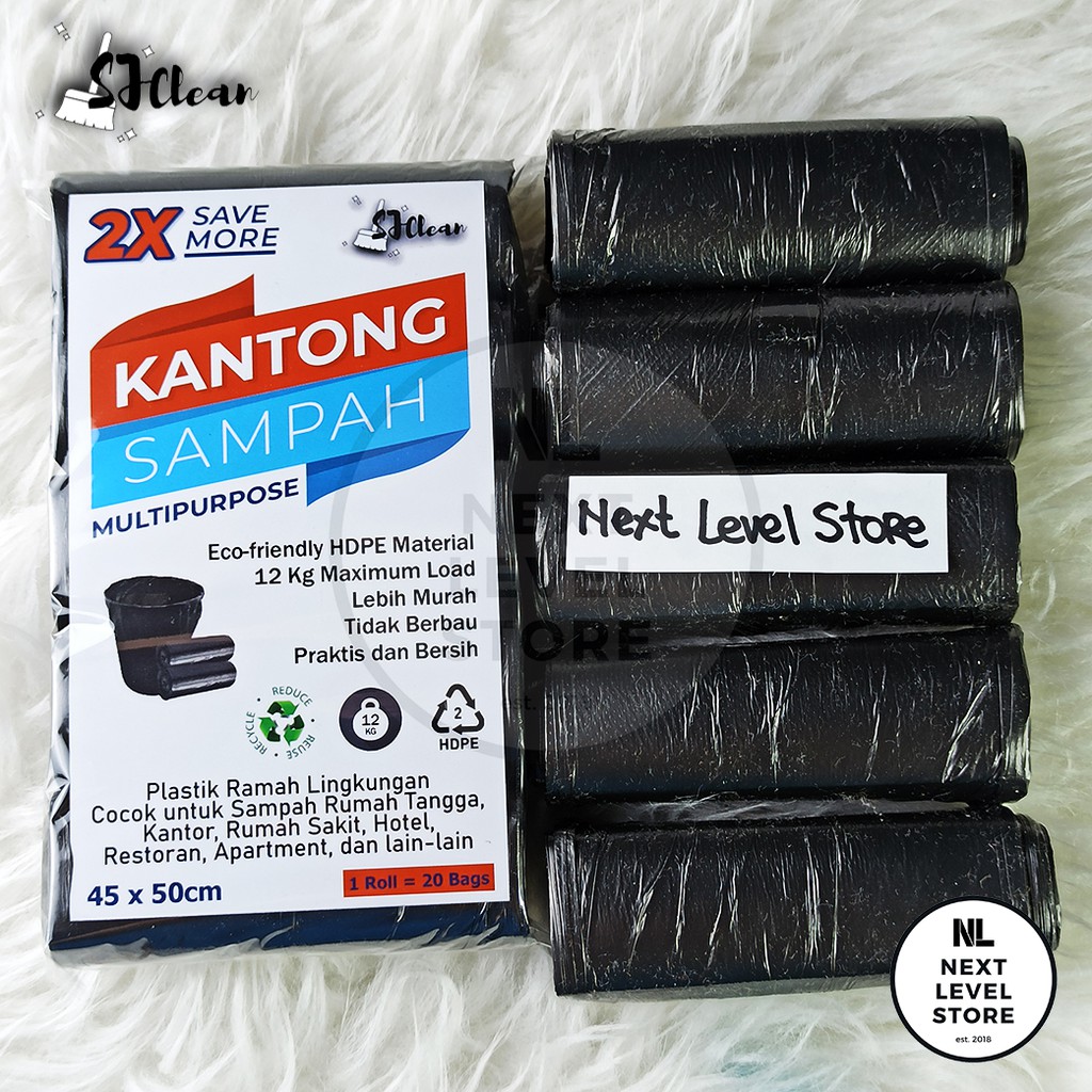 SJclean Kantong Sampah  20 pcs  Tebal 20 μm Premium Trash Garbage Bag Uk. 45 x 50 Original Kresek