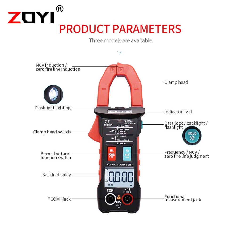 ZOYI ZT-QB4 Smart Clamp Meter With Capacitance Temparature Suhu AC Original