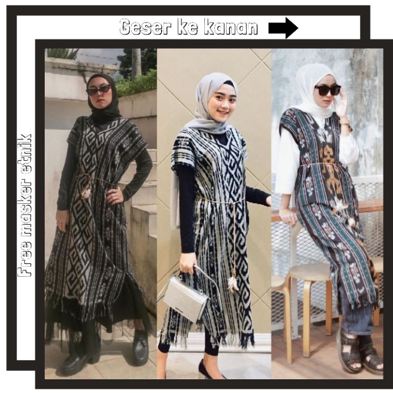 Tunik Tenun Ikat Troso Asli Outer Tenun Wanita Hijab Obi Tenun Asesoris Baju Tenun