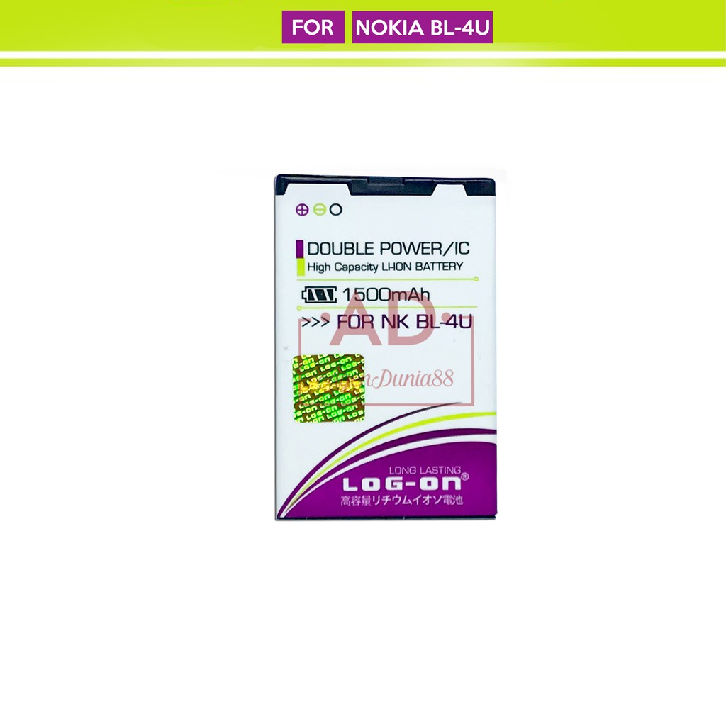 BATERAI NOKIA ASHA 210 300 305 306 308 309 310 501 E75 - BL-4U - LOG ON DOUBLE POWER BATTERY