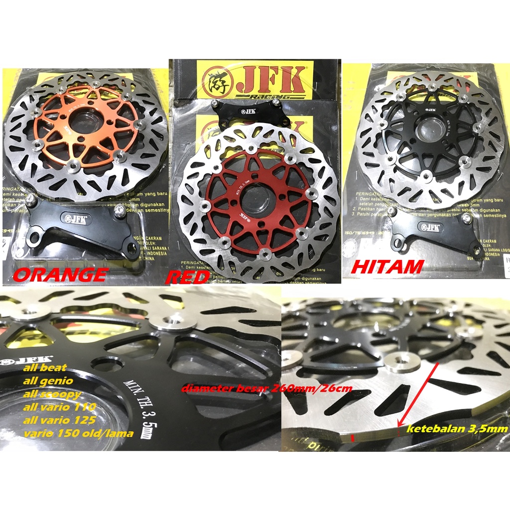 PIRINGAN BESAR 260MM VARIO 150 OLD-VARIO 125-GENIO-ALL BEAT-SCOOPY KARBU-SCOOPY F1-SPACY-VARIO TECNO 110-VARIO 110 F1 DISK CAKRAM DEPAN CNC JFK HONDA MATIC