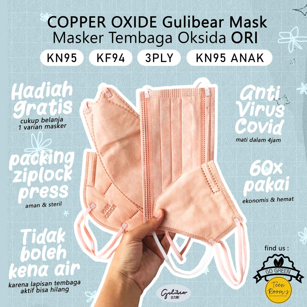 [ORI] COPPER OXIDE KN95 KF94 3PLY |  Masker Anti Virus Filter Tembaga Oksida | Bisa COD INSTANT