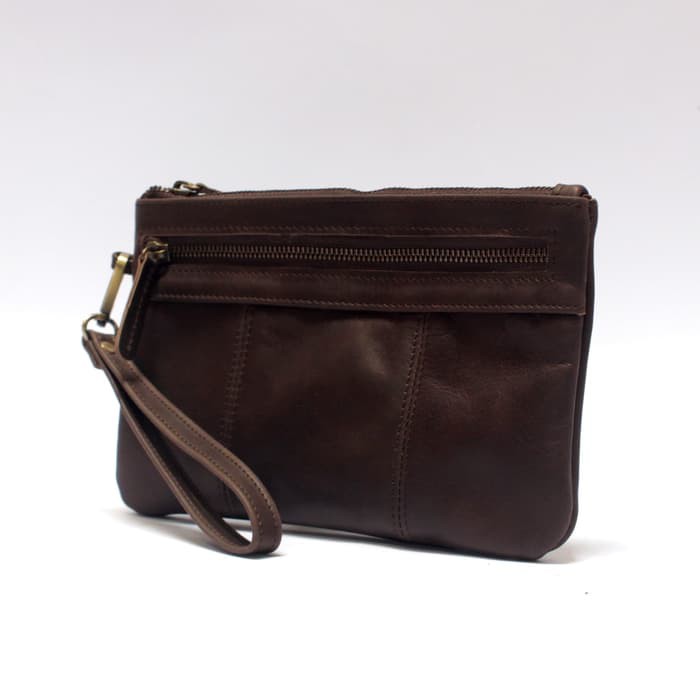 clutch pria wanita kulit asli pouch hand bag tas tangan coklat PHPC633