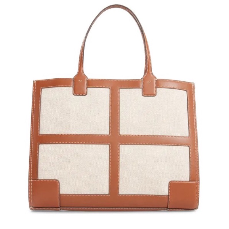 TORY BURCH ELLA QUARDRANT CANVAS &amp; LEATHER TOTE