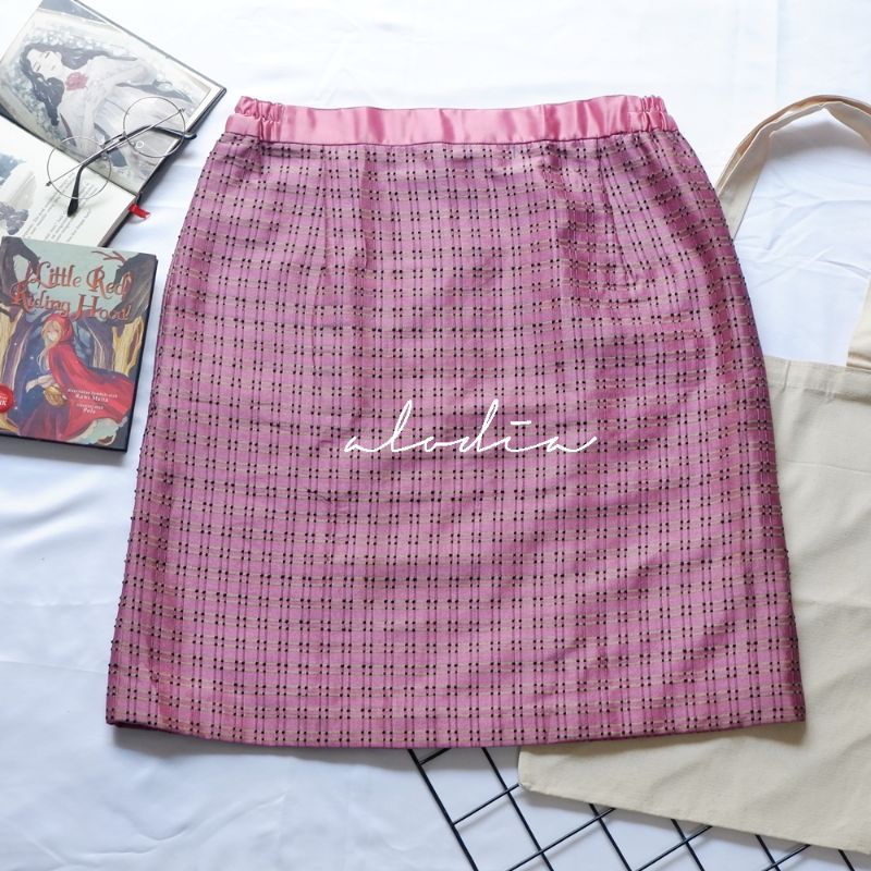 ROK KANTOR KERJA KULIAH WANITA / ROK VINTAGE KOREA KASUAL KEKINIAN PENDEK PINK MOTIF KOTAK-KOTAK