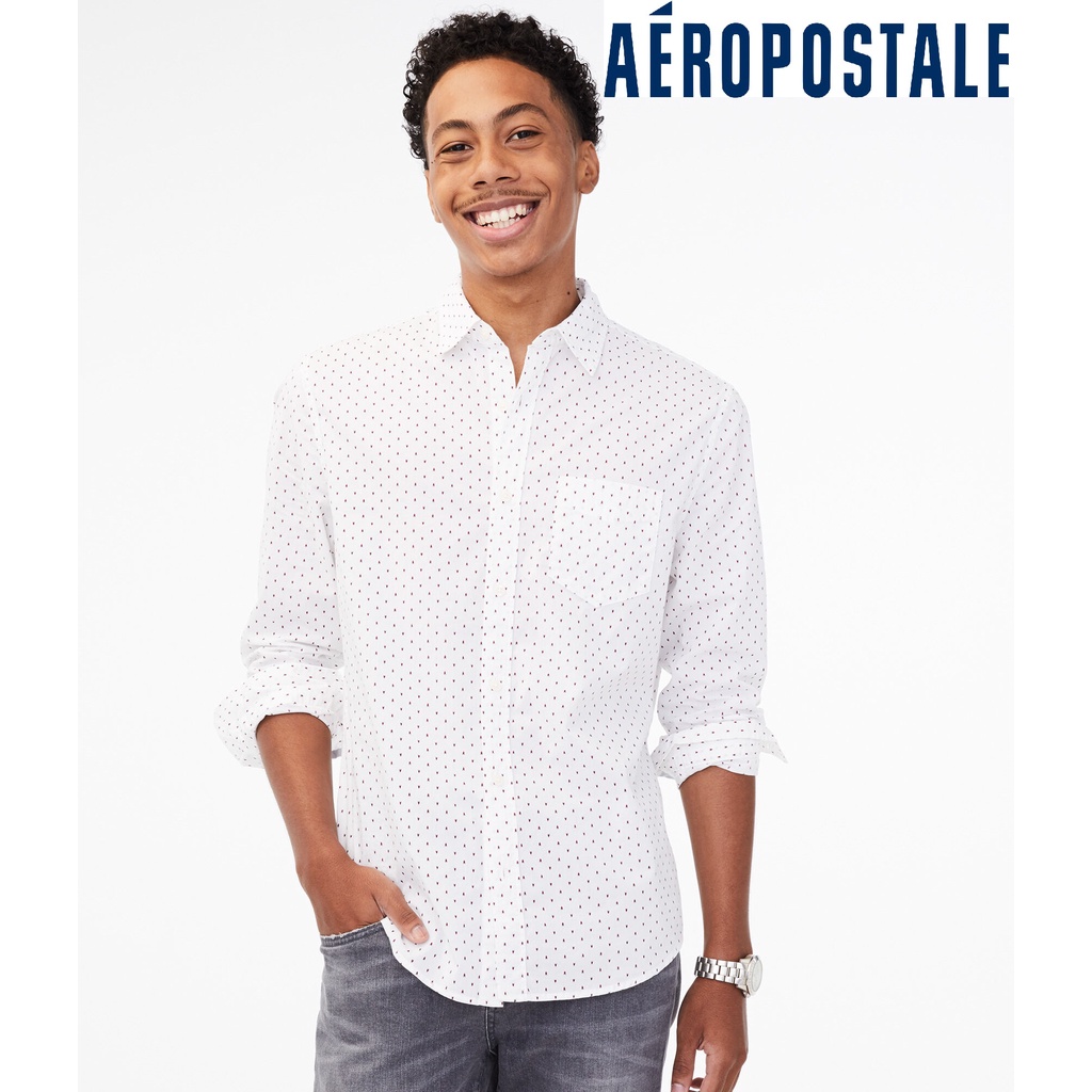 AEROPOSTALE Kemeja Formal Motif Red Patterned Shirt Original Putih White