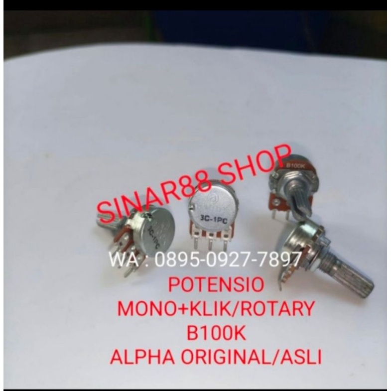 POTENSIO MONO +KLIK/ROTARY MONO B100K Alpha Logo Original