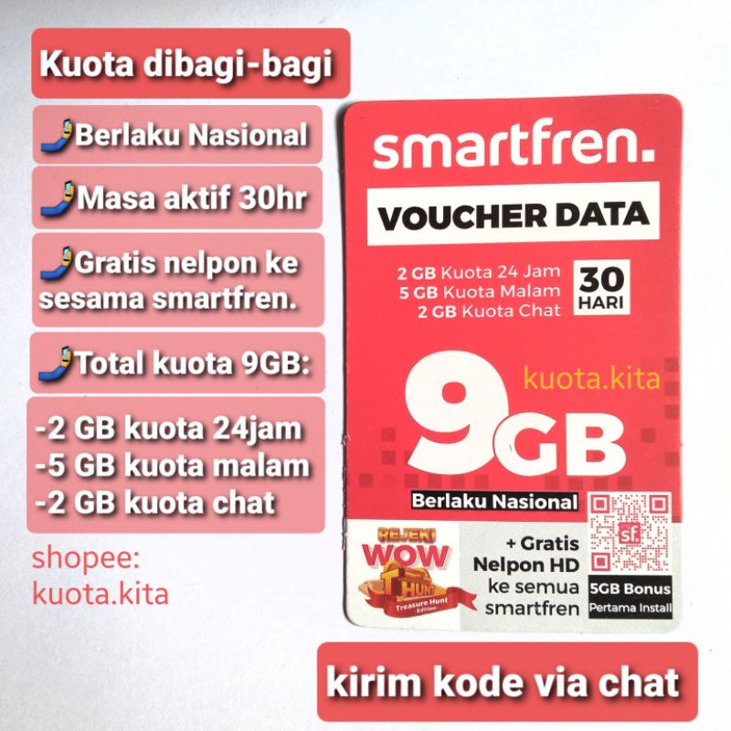 Voucher kuota smartfren 9 GB (kirim kode via chat) VCR Vocher kuota 9GB