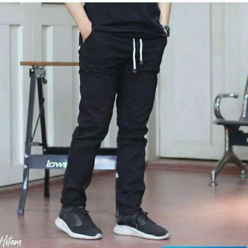 Celana Chino Pinggang Karet Melar Rip Panjang Pria Slimfit