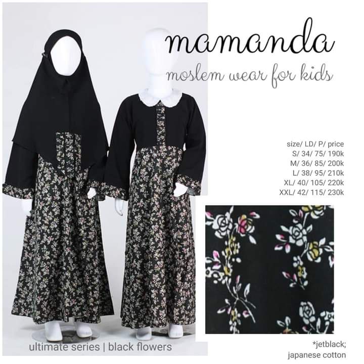 Gamis Anak Mamanda Ultimate Series Black Flowers