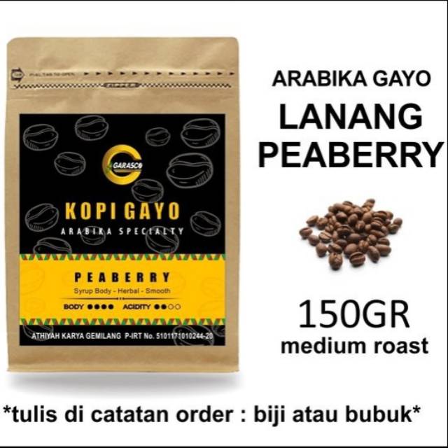 

Kopi Gayo Arabica Lanang Peaberry Biji Bubuk Garasco Coffee