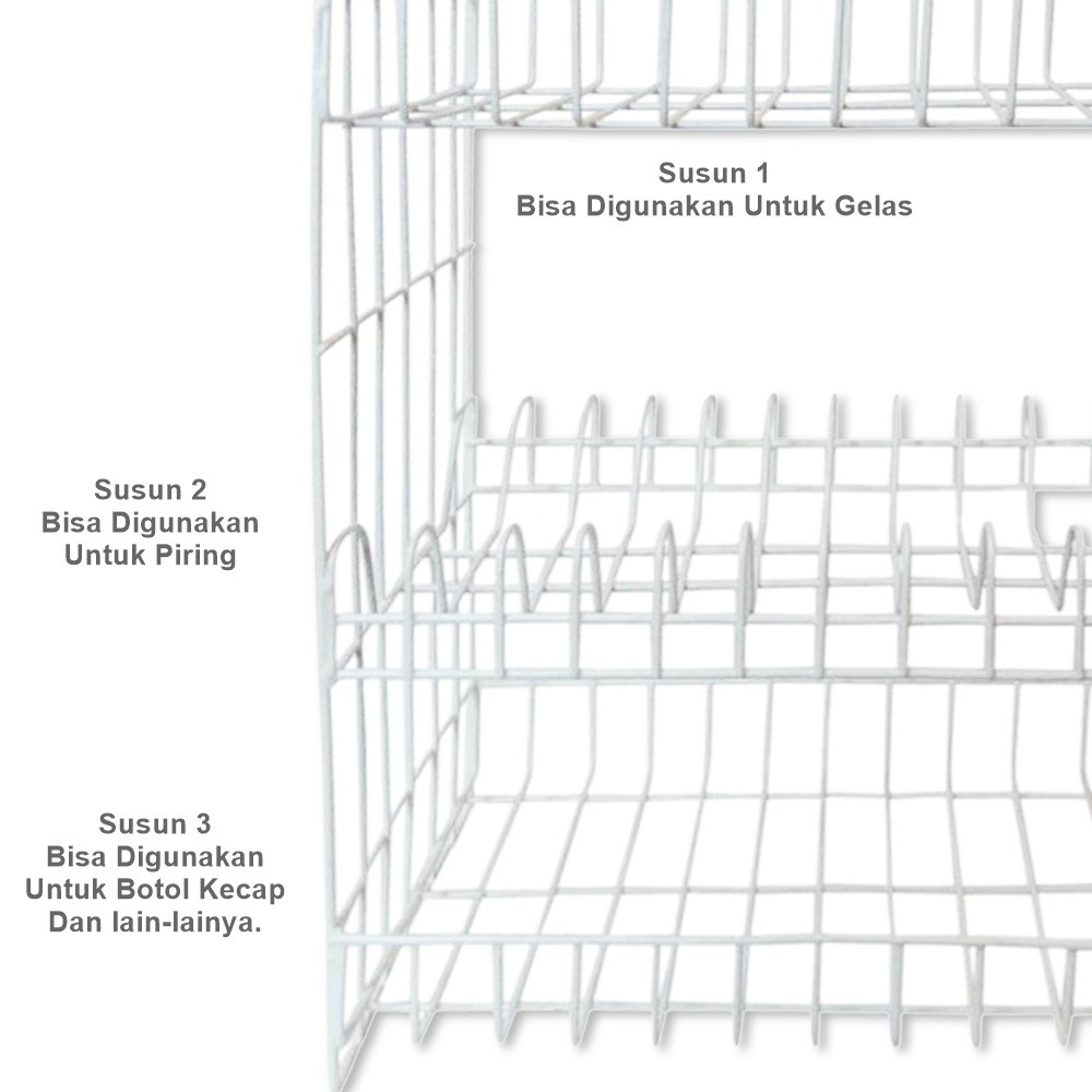 Rak Piring dan Gelas Susun 3 Besi / Rak Piring (RPK-03) Rak Piring Putih Susun 3