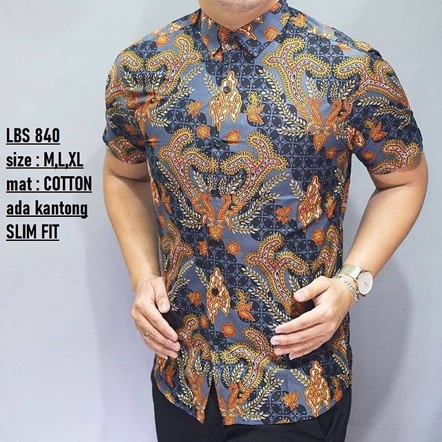 LBS 840 HEM KEMEJA BATIK PRIA SLIM FIT LENGAN PENDEK LUIGI BATANI