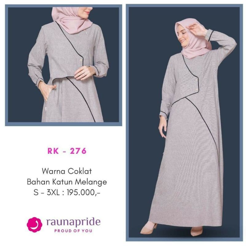 GAMIS DEWASA RAUNA RK 275 RK 276 COKLAT BIRU | DRESS LENGAN PANJANG DEWASA RAUNA RK 275 BIRU RK 276