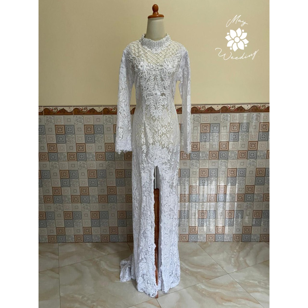 Kebaya Akad Ekor Broklat Bordir Full Payet Pengantin