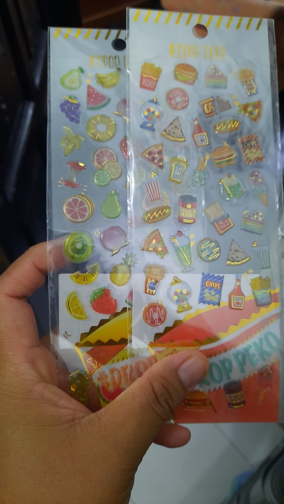 Terlaris Sticker Drop Peko Fruit Breakfast Fast Food Stiker Timbul Glossy