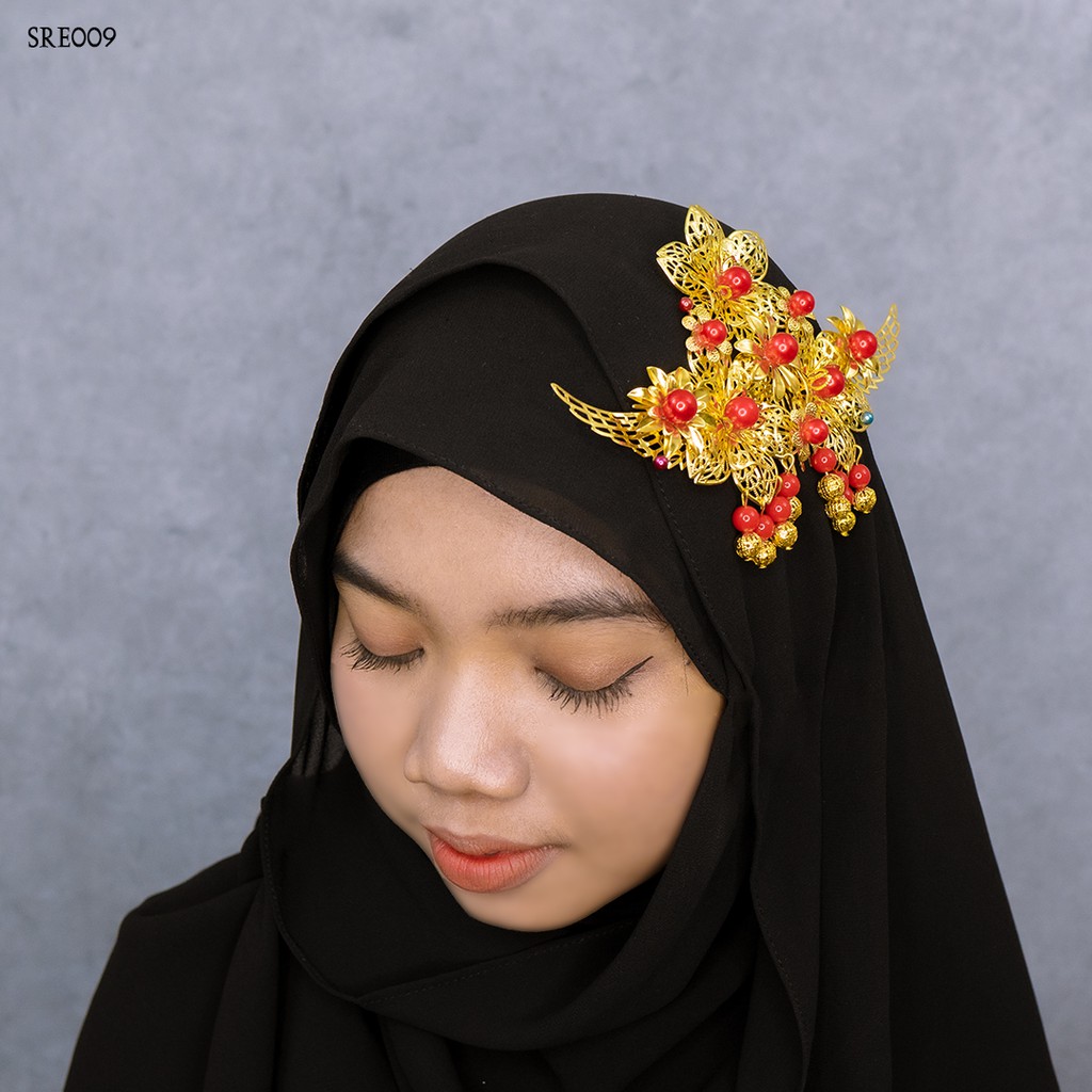 [PRODUK TERBATAS] SIRKAM HIJAB WANITA GOLD ACCESSORIES PARTY MODERN SRE009