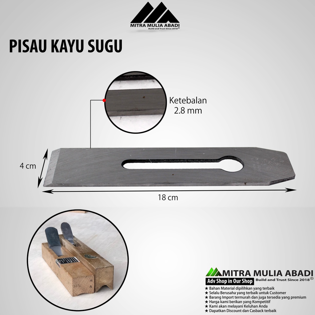 Pisau Sugu Kayu / Ketam / Pisau Serut Kayu Manual - Iron Hand Plane