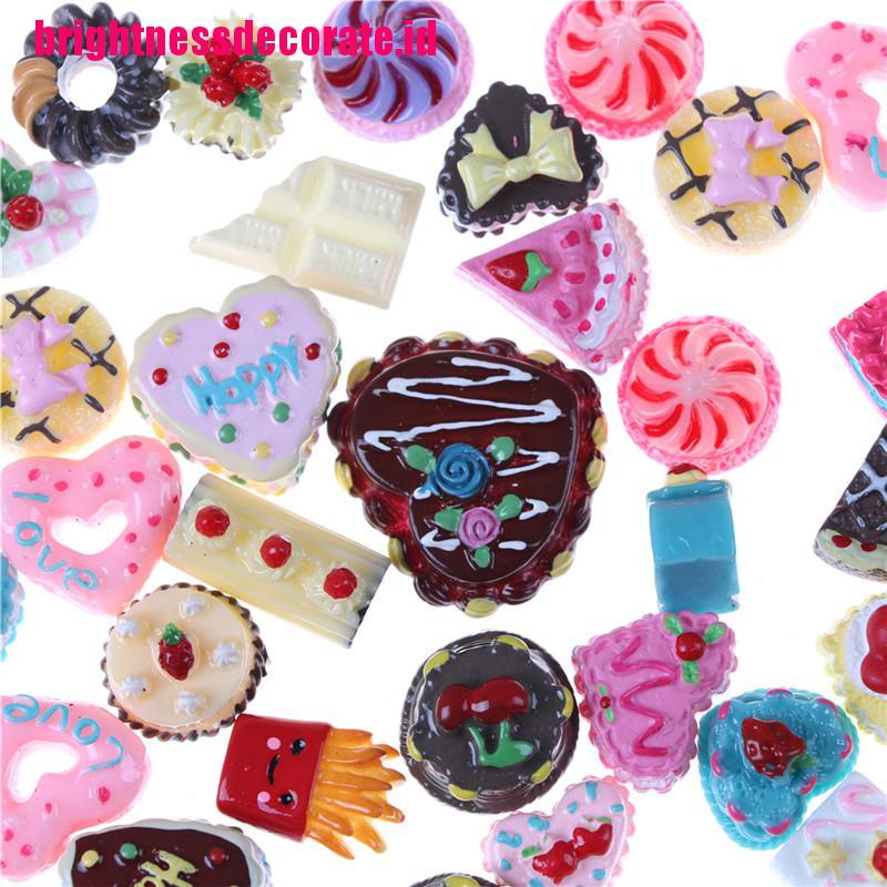 Brightid 10pcs / Set Mainan Miniatur Kue / Biskuit / Donat Untuk Dekorasi Rumah Boneka / Pretend Play